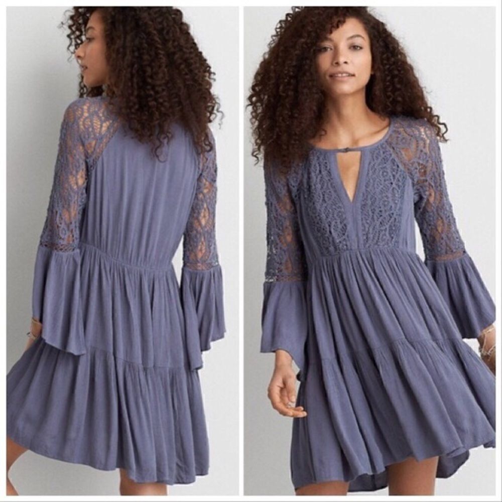 Lace Bell Sleeve Mini Dress [American Eagle]